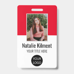 Badge Photo de l'employé Nom Logo Code-barres Rouge Noir