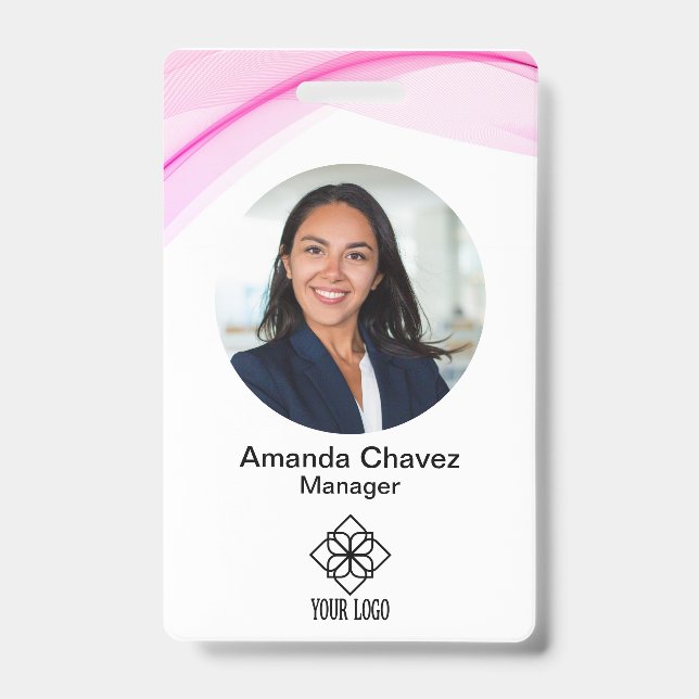 Badge Photo de l'employé rose moderne (Face)