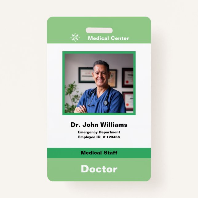 Badge Photo de l'employé vert Logo de l'entreprise et co (Devant)