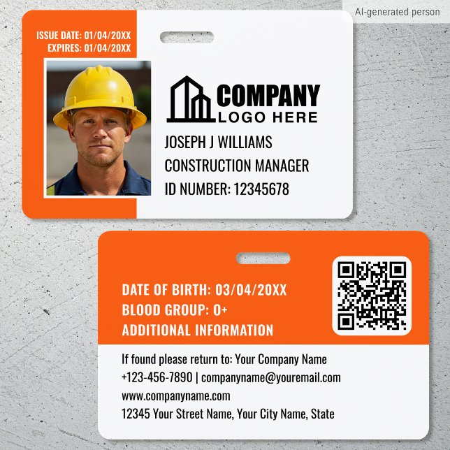 Badge Photo de sécurité Logo Code QR Orange Employé (Créateur téléchargé)