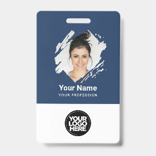 Badge Photo d'employé à coup de pinceau, code-barres, lo