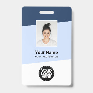 Badge Photo d'employé aux nuances bleues, code-barres, l