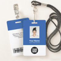 Photo d'employé bleu personnalisée, code-barres, l
