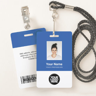 Badge Photo d'employé bleu personnalisée, code-barres, l