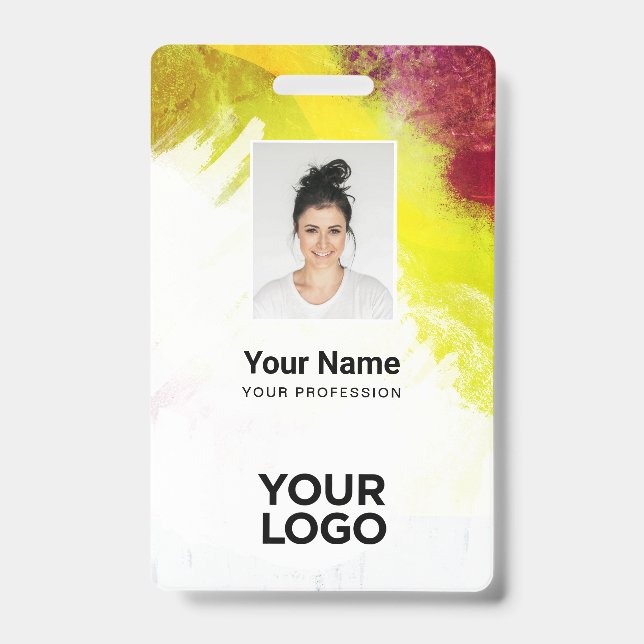 Badge Photo d'employé de peinture texturée, code-barres, (Avant)