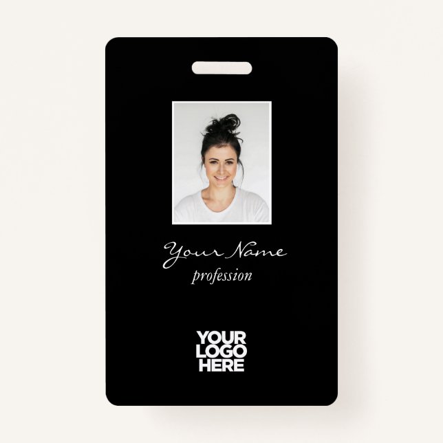 Badge Photo d'employé élégante personnalisée, Code-barre (Devant)