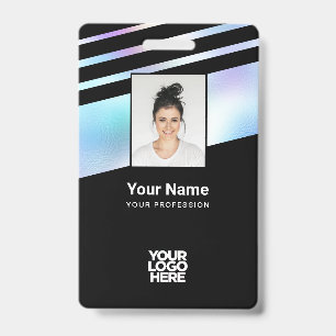 Badge Photo d'employé holographique, code-barres, logo, 