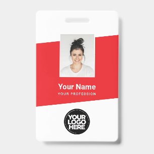 Badge Photo d'employé moderne, code-barres, logo, nom