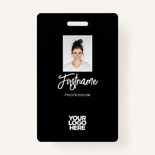 Badge Photo d'employé noir moderne, logo, nom