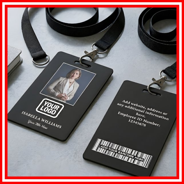 Badge Photo d'employé personnalisé, Code-barres, Logo, B (Créateur téléchargé)