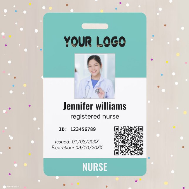 Badge Photo d'employé personnalisée, Code barre, Logo, I (Créateur téléchargé)