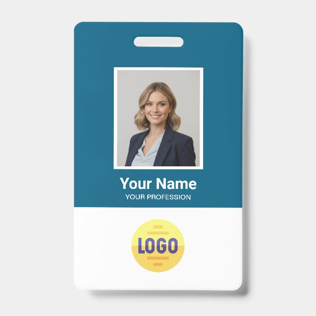 Badge Photo d'employé personnalisée, code-barres, logo,  (Avant)