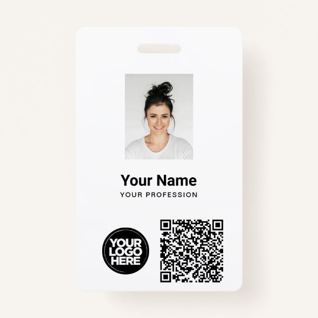 Badge Photo d'employé personnalisée, code Qr et barre, l (Devant)