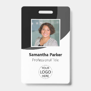 Badge Photo d'employé personnalisée en noir, Logo, Code-