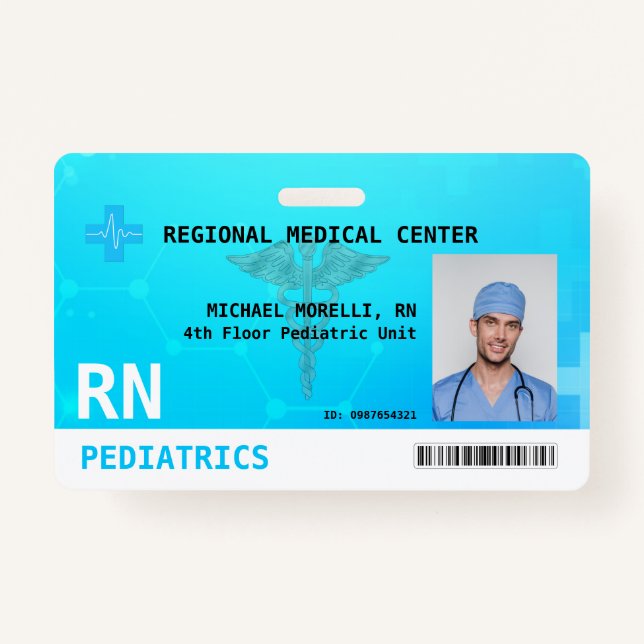 Badge Photo d'employé personnalisée, logo, code à barres (Devant)