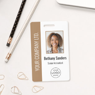 Badge Photo d'employé personnalisée, logo, nom marron