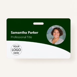 Badge Photo d'employé personnalisée verte, logo, code ba
