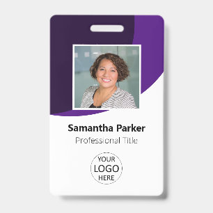Badge Photo d'employé personnalisée violette, logo, code