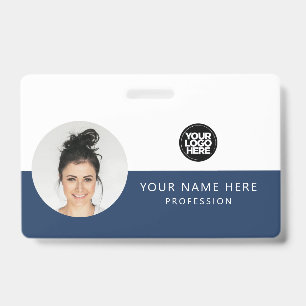 Badge Photo d'employé ronde, Code QR, Logo, Nom