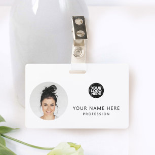 Badge Photo d'employé ronde, Code QR, Logo, Nom
