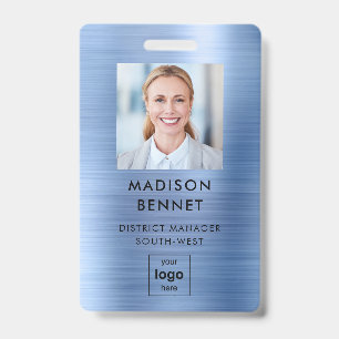 Badge Photo d'entreprise métallisé faux bleu moderne