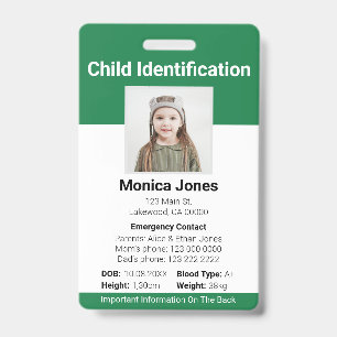 Badge Photo d'identification d'enfant vert