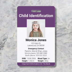 Badge Photo d'identification d'enfant violet