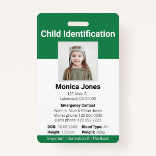 Badge Photo d'identification des enfants Vert