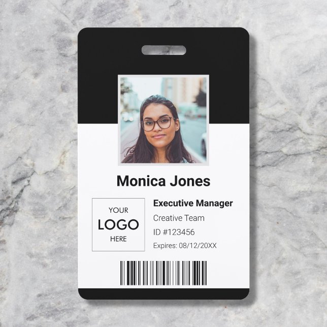 Badge Photo d'identité de l'employé avec logo Noir (Créateur téléchargé)
