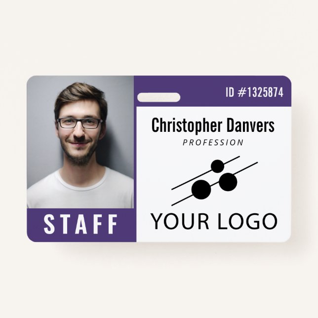 Badge Photo d'identité de l'employé blanc violet et gran (Devant)