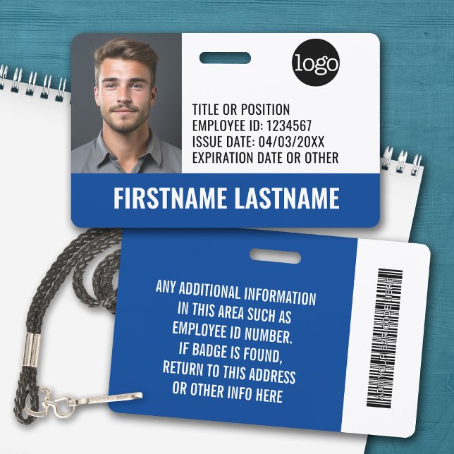 Badge Photo d'identité de l'employé essentiel, Code à ba (Personalized Name Badge with Photo and Company Logo)