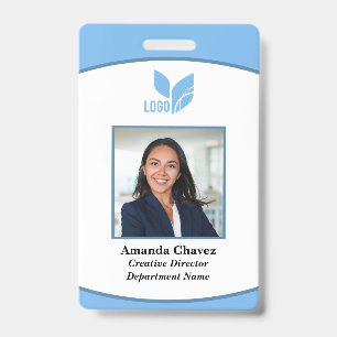 Badge photo d'identité d'employé avec logo bleu