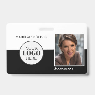 Badge Photo d'identité d'employé comptable Logo Noir Bla