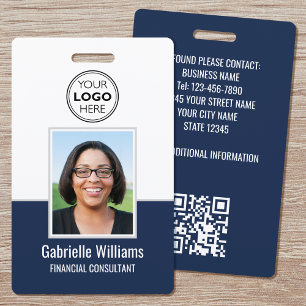 Badge Photo d'identité moderne employé QR sécurité bleu 