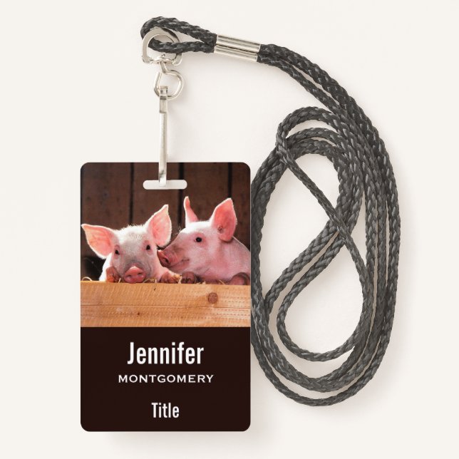 Badge Photo d'un animal de porcelets roses mignons (Devant avec lanière)