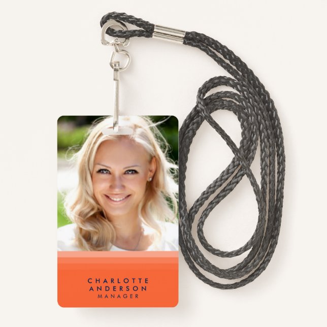 Badge Photo en calque orange et bleue (Devant avec lanière)