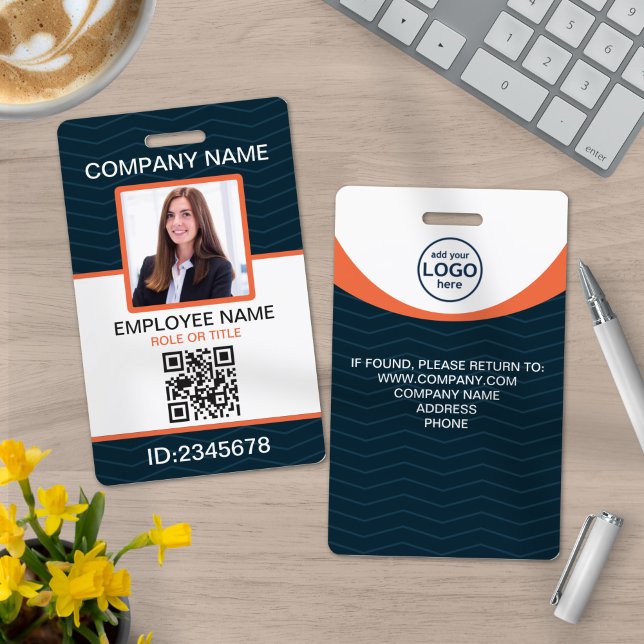 Badge Photo Entreprise Employé QR Code Bleu Orange (Créateur téléchargé)