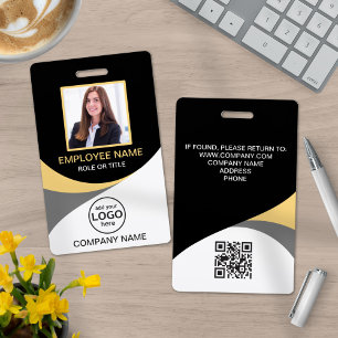 Badge Photo Entreprise Employé QR Code Noir Jaune