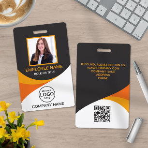 Badge Photo Entreprise Employé QR Code Orange Jaune