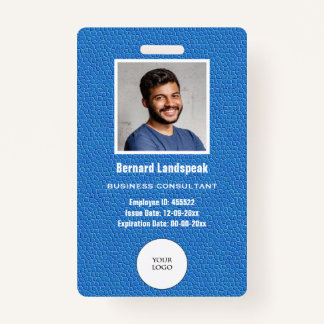 Badge Photo et logo en cuir bleu et employés