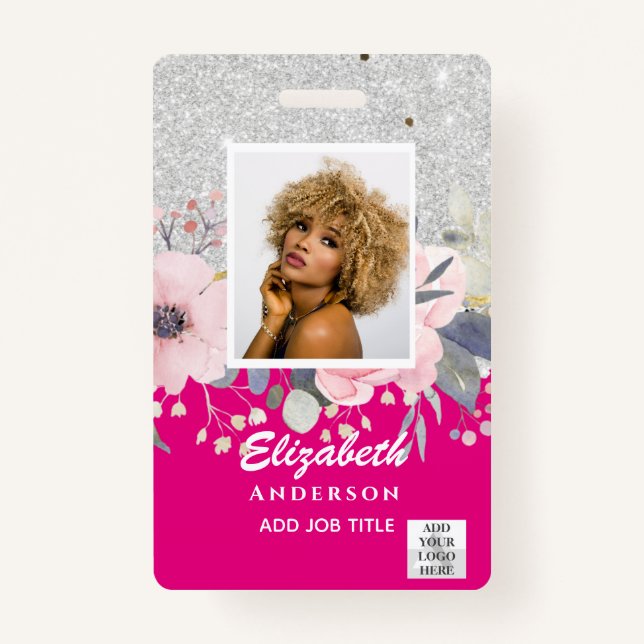 Badge PHOTO ID EMPLOYÉ VIP PASS Fleurs de Parties scinti (Devant)
