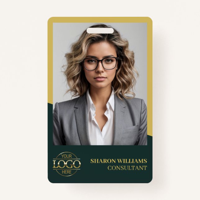 Badge Photo & Logo de l'employé moderne Dark Green (Devant)