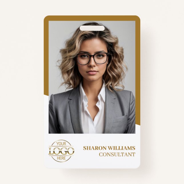 Badge Photo & Logo de l'employé White Gold moderne (Devant)