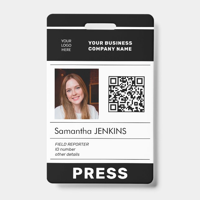 Badge Photo logo QR CODE press pass ID (Face)