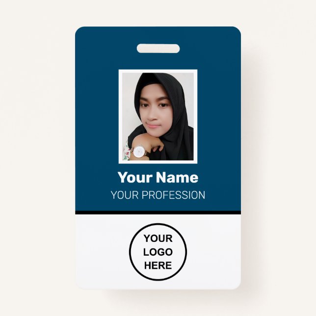 Badge Photo personnalisée de l'employé, Code barre, Logo (Devant)