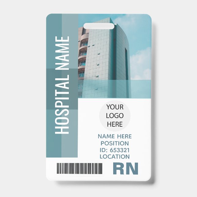 Badge Photo personnalisée de l'employé, Code barre, Logo (Avant)