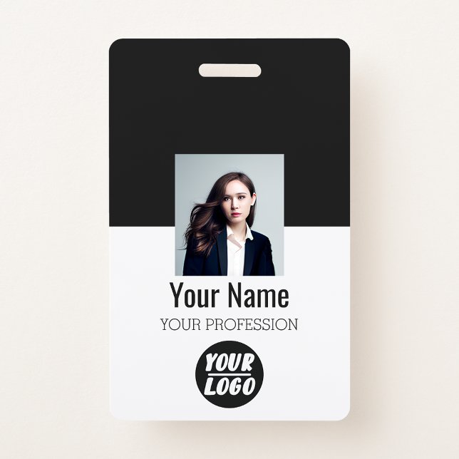 Badge Photo personnalisée de l'employé, Code barre, Logo (Custom Employee Photo, Bar Code, Logo, black Name Badge
)