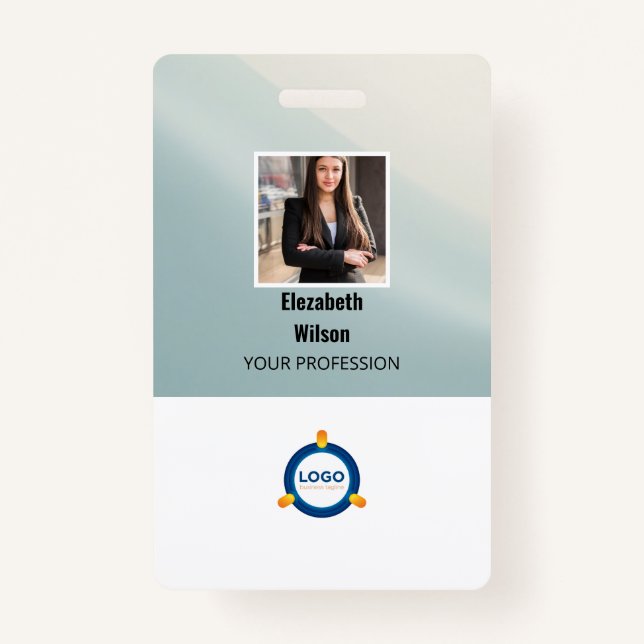 Badge Photo personnalisée de l'employé, Code barre, Logo (Devant)