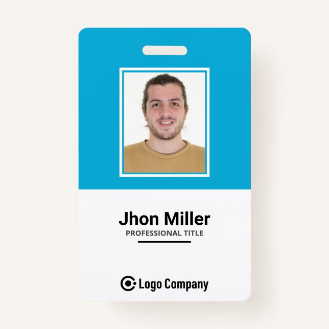 Badge Photo personnalisée de l'employé, logo, code à bar (Devant)