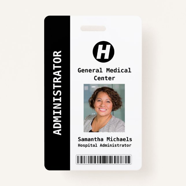 Badge Photo personnalisée de l'employé, nom, code barre, (Devant)